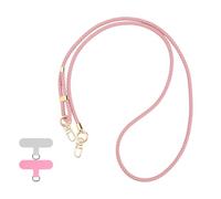 Reownest Cadena para teléfono móvil universal para colgar, collar con 2 parches, cordón ajustable de piel trenzada, compatible con la mayoría de los smartphones, rosa