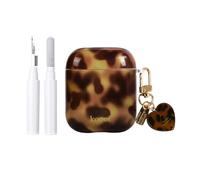 Reownest Compatible con AirPods 2, Funda Lindo Marrón Leopardo Estampado, A Prueba de Golpes, Kit de Limpieza, Amor Llavero, Diseño Estético para Niñas y Mujer