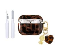 Reownest Compatible con Carcasa AirPods Pro/Pro 2 con Kit de Limpieza, Bonito Negro Marrón Estampado Leopardo Amber Tortuga Patrón Aesthetic Design, Antichoque Amor Llavero Cubierta Suave Estuche