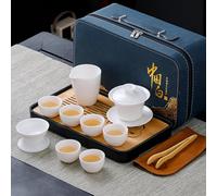 REOWONU Juego de té chino tradicional, juego de té chino gongfu para adultos, juego de té Gaiwán con 6 tazas (blanco puro, 6 tazas)