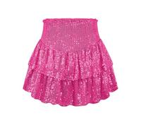 REPALY Women High Waist Ruffle Sequin Mini Skirt, Night Out Club Party Short Pleated Skirt(Dark pink,S)