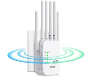 Repetidor WiFi 1200 Mbps,Amplificador y Extensor de Señal Inalámbrica Dual Band (2,4 GHz/5 GHz), Puerto LAN,Modo Punto de Acceso, Fácil de Instalar,Compatible con Todos los Modems y Routers para Hogar