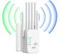 Repetidor WiFi,Amplificador señal WiFi, 6 Antenas, 2 Puertos LAN, repetidor de WiFi/Extensor WiFi, Cobertura de hasta 1200 Metros Cuadrados，Adecuado para oficinas y hogares, fácil de Instalar