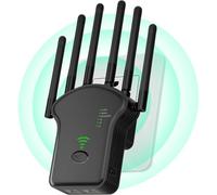 Repetidor WiFi,Amplificador señal WiFi Potente,6 Antenas,2 Puertos LAN,Cobertura Total de 360°,Cobertura de hasta 11800Sq.Ft,repetidor WiFi Largo Alcanc,para oficinas y hogares,Easy Set up (Negro)