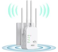 Repetidor WiFi,Amplificador señal WiFi, última tecnología de 4Antenas para una Cobertura Total, 300Sq.in área de Cobertura, soporta hasta 25 Dispositivos,Equipado con 2 Puertos Ethernet,Repetidor WiFi