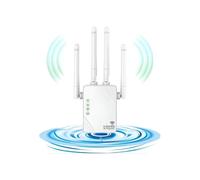 Repetidor wifi potente 1200 Mbps de doble banda 5 GHz y 2,4 GHz, amplificador de señal wifi con 2 puertos LAN y 4 antenas para hogar y oficina
