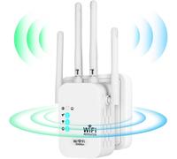 Repetidor Wifi, Potente Amplificador de Señal Wifi, 4 Antenas, 2 Puertos Lan, Extensor Wifi para Hogar y Oficina, Cobertura Hasta 300m²,