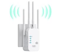 Repetidor WiFi Potente, Amplificador WiFi 1200 Mbps de Doble Banda 5 GHz/2,4 GHz, repetidor WiFi con 4 Antenas, 2 Puertos LAN, Extensor WiFi Compatible con Todos los routers de Internet.