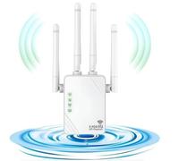 Repetidor WiFi potente de 1200 Mbps, amplificador WiFi de doble banda de 5 GHz y 2,4 GHz, extensor WiFi, 2 puertos LAN, 4 antenas.