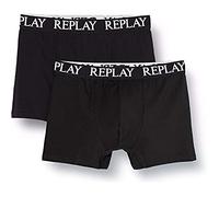 REPLAY Basic Cuff Logo 2pz Bóxer, Black, M para Hombre
