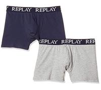REPLAY Basic Cuff Logo 2pz Bóxer, Grey Melange/Indigo, XXL para Hombre