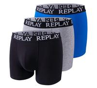 REPLAY Basic Cuff Logo Boxershorts Hombre 3 Pack Negro Gris Azul Nuevo