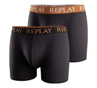 REPLAY Boxer, con Logo (2 Piezas), Black/Mandarine Red, Medium para Hombre
