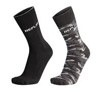 REPLAY C100759-001-N209 Calcetines casual, con logo y motivo militar (2 pares) Socks Unisex BLACK/CAMOUFLAGE BLACK Tamaño 43/46