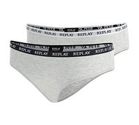 REPLAY Calzoncillos de Mujer, con Logo (2 Piezas) Women's Briefs, Light Grey Melange/White/Black, Medium