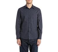 Replay Camisa de algodón de Corte Regular para Hombre, 010 Blue/Light Blue, XL