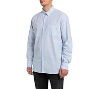 Replay Camisa de Hombre de Corte Regular, 010 Blanco/Azul, S