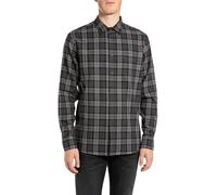 Replay Camisa de Hombre Manga Larga de algodón, 010 Black/Dark Grey, L