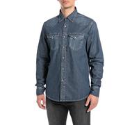 Replay Camisa Vaquera de Corte Regular para Hombre, 007 Dark Blue, L
