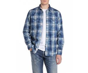 Replay Camisa Vaquera de Corte Regular para Hombre AI Wash, 009 Azul Medio., M
