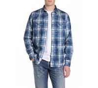 Replay Camisa Vaquera de Corte Regular para Hombre AI Wash, 009 Azul Medio., S