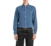 Replay Camisa Vaquera Recortada para Mujer, 009 Azul Medio., M