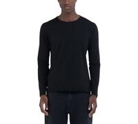 Replay Camiseta básica de Manga Larga para Hombre, Corte Regular con Cuello Redondo, 098 Negro., XS