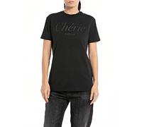 REPLAY Camiseta de Manga Corta para Mujer de algodón con Estampado, Negro 098, XS