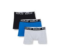 REPLAY I101102-004-N175 Boxer Style 01/C Basic Cuff Logo 3pcs Box Boxer Hombre Black/Grey Melange/Turquoise Tamaño M