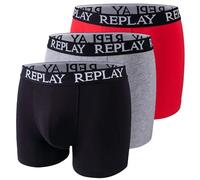 Replay Boxer Style 01/C Pack 3 puño básico con logo Negro/Gris claro/Gris moteado/Rojo Talla L