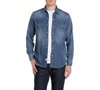 Replay M4023c Camisa, 009 Azul Medio, L Hombres
