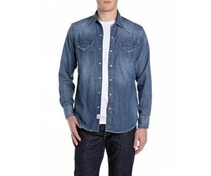 Replay M4023c Camisa, 009 Azul Medio, L Hombres