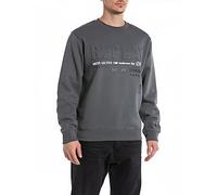 Replay Sudadera de hombre logo sin capucha, gris (Titanium 291), XL