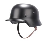 Réplica Clásica del Casco de Acero M35 del Ejército Alemán de La Segunda Guerra Mundial, Casco de La Primera Guerra Mundial con Forro y Correa de Cuero para La Barbilla(Black)