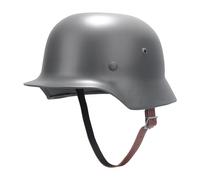 Réplica Clásica del Casco de Acero M35 del Ejército Alemán de La Segunda Guerra Mundial, Casco de La Primera Guerra Mundial con Forro y Correa de Cuero para La Barbilla(Light Grey)