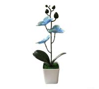 Réplica de bonsái de magnolia de tres flores en plástico suave para decoración de oficina en casa, estante de mesa y uso de fondo de estudio (azul)