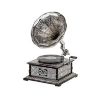 Réplica de fonógrafo de gramófono vintage antiguo de 78 RPM, madera y latón, pieza decorativa con un disco de demostración y cinco agujas 4wp