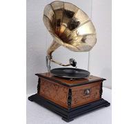 Réplica de gramófono vintage antiguo, fonógrafo, nuevo altavoz de gramófono de trabajo con un disco de canciones gratis