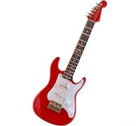 Réplica de guitarra de madera hecha a mano de 14 cm para mini guitarra eléctrica, modelo detallado de instrumento musical con soporte, color blanco coleccionable Hobby (rojo)