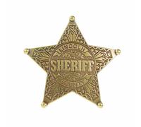 Réplica de placa de Sheriff de 5 puntas fabricada en metal, con aguja para su sujeción de 6.5 cm, fabricada en metal