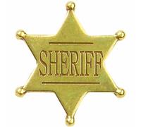 Réplica de placa de Sheriff de 6 puntas fabricada en metal, con aguja para su sujeción