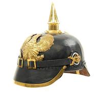 Réplicas medievales Imperial Alemán Pickelhaube casco oficial Pickelhaube - Cuero negro y latón, Negro -, US 7 (56 cm)- US 7 ¾ (62 cm)