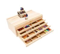 Repomanda, Caja de almacenamiento de pinceles con 6 cajones, madera de pino, organizador de artistas, caja para pinceles, bolígrafos, marcadores y accesorios, cajones extraíbles con asas de metal