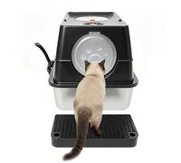 Repomanda Caja de arena para gatos de acero inoxidable XXL con tapa, para gatos grandes, salida delantera y superior, resistente a los olores y fácil de limpiar, incluye pala para arena con gancho