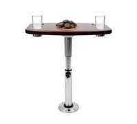 Repomanda RV Mesa 60 x 38 cm Altura regulable 55-70 cm 4 Soportes para bebidas Madera Maciza Aluminio Acero Inoxidable 25 kg Carga Resistente Marrón Oscuro Plata Camping Autocaravana Barco Yate