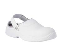 REPOSA Medical - Zuecos Sanitarios Mujer y Hombre en Microfibra con Puntera de Seguridad, Zuecos Enfermera Antishock y Antiestáticos con Correa, Zapatos Sanitarios y de Cocina Cómodos, Antideslizantes