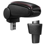 Reposabrazos central - Apoyabrazos Acolchado con Compartimento Polipiel Negro con Costuras de Color Rojo