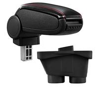 Reposabrazos central - apoyabrazos con compartimento - tapizado - polipiel - negro con costuras de color rojo