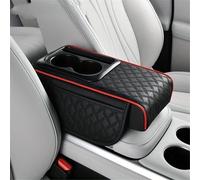Reposabrazos del coche Almohadilla Reposabrazos PU Coche, 7 Cm De Grosor, Altura, Consola Central, Portavasos, Organizador, Caja, Cojín Multifuncional(Black red)