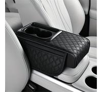 Reposabrazos del coche Almohadilla Reposabrazos PU Para Coche, 7 Cm Grosor, Altura, Consola Central, Portavasos, Organizador, Caja, Cojín Multifuncional(Black)
